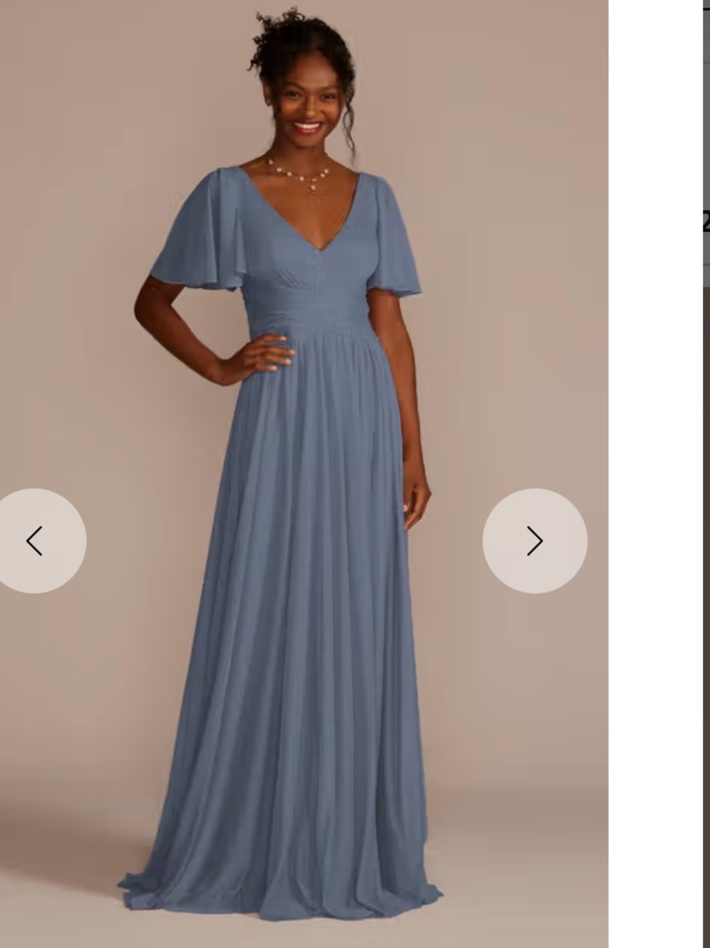 David's Bridal Long Mesh Flowy Formal Dress Bridesmaid Steel Blue Size 2 NEW